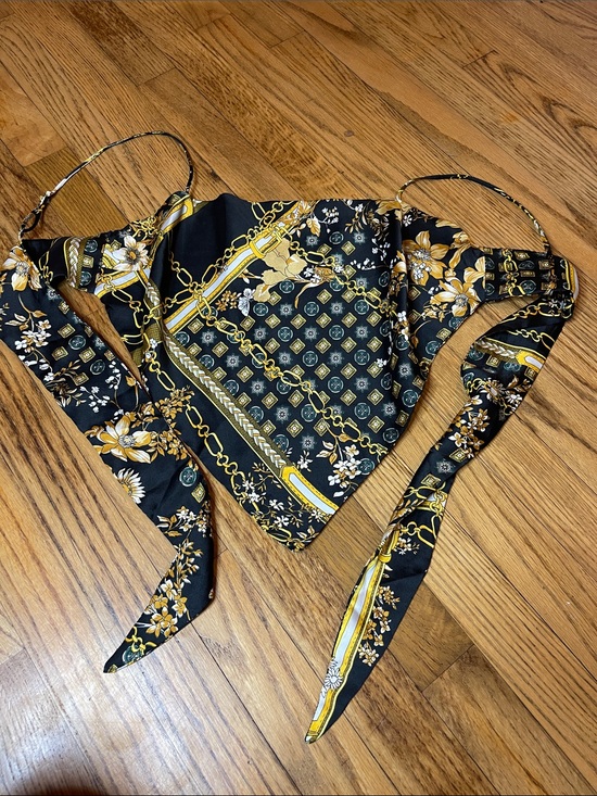 Princess Polly Tops - Princess Polly Black & Gold Chain Print Bandana Halter Camisole